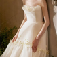 Dreamy Strapless Appliques Wedding Dresses Satin A-Line Bridal Dress C8849