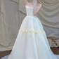 Dreamy Strapless Appliques Wedding Dresses Satin A-Line Bridal Dress C8849