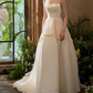 Dreamy Strapless Appliques Wedding Dresses Satin A-Line Bridal Dress C8849