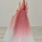 Attractive Gradient Red Prom Dress Sequins Tulle A-Line Evening Dress C8850