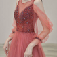 Attractive Gradient Red Prom Dress Sequins Tulle A-Line Evening Dress C8850