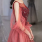Attractive Gradient Red Prom Dress Sequins Tulle A-Line Evening Dress C8850