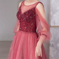 Attractive Gradient Red Prom Dress Sequins Tulle A-Line Evening Dress C8850