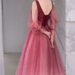 Attractive Gradient Red Prom Dress Sequins Tulle A-Line Evening Dress C8850