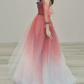 Attractive Gradient Red Prom Dress Sequins Tulle A-Line Evening Dress C8850