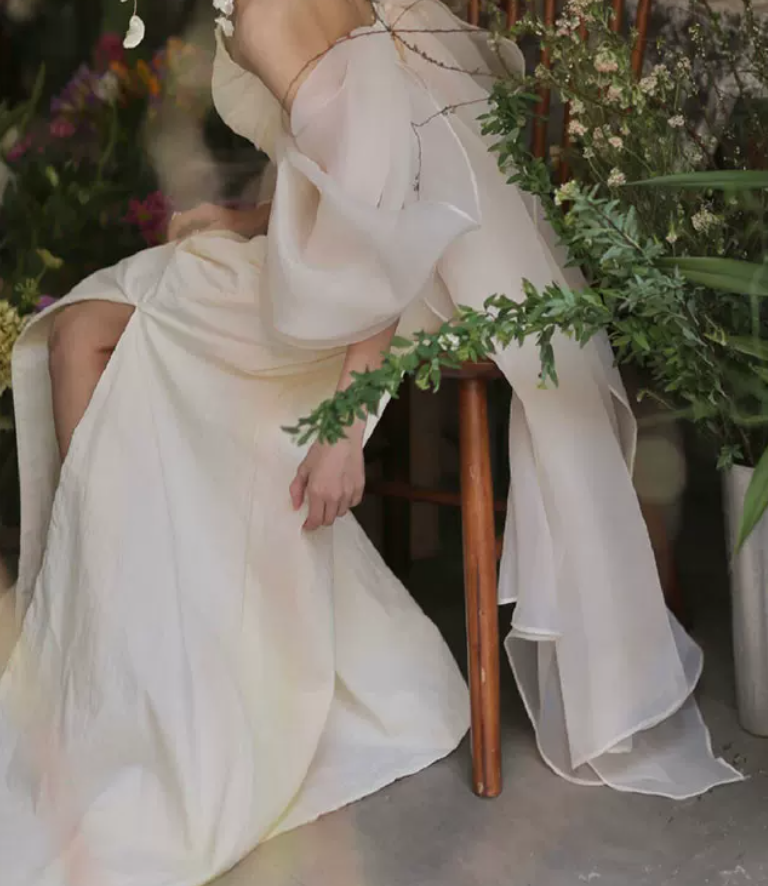 Elegant Off-Shoulder Satin Wedding Dresses High Slit Mermaid Bridal Dress C8851