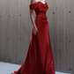 Simple Off-Shoulder Red Prom Dress Satin Sheath Evening Dress C8852