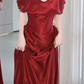 Simple Off-Shoulder Red Prom Dress Satin Sheath Evening Dress C8852