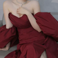 Charming Off-Shoulder Red Prom Dress High Slit A-Line Evening Dress C8853