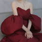 Charming Off-Shoulder Red Prom Dress High Slit A-Line Evening Dress C8853