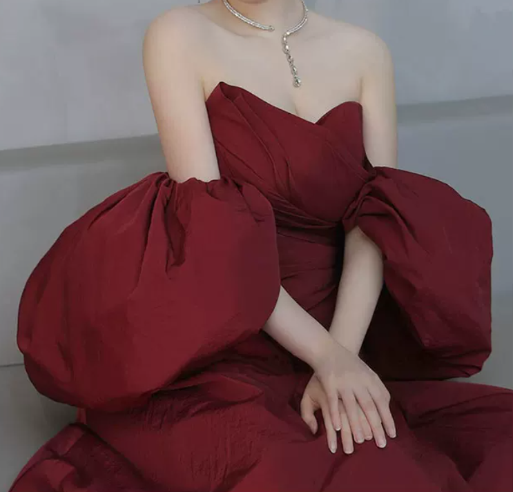 Charming Off-Shoulder Red Prom Dress High Slit A-Line Evening Dress C8853