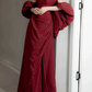 Charming Off-Shoulder Red Prom Dress High Slit A-Line Evening Dress C8853