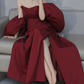 Charming Off-Shoulder Red Prom Dress High Slit A-Line Evening Dress C8853