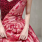 Glam Strapless Red Prom Dress Sequins Floral A-Line Evening Dress C8854