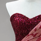 Glam Strapless Red Prom Dress Sequins Floral A-Line Evening Dress C8854