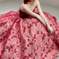 Glam Strapless Red Prom Dress Sequins Floral A-Line Evening Dress C8854