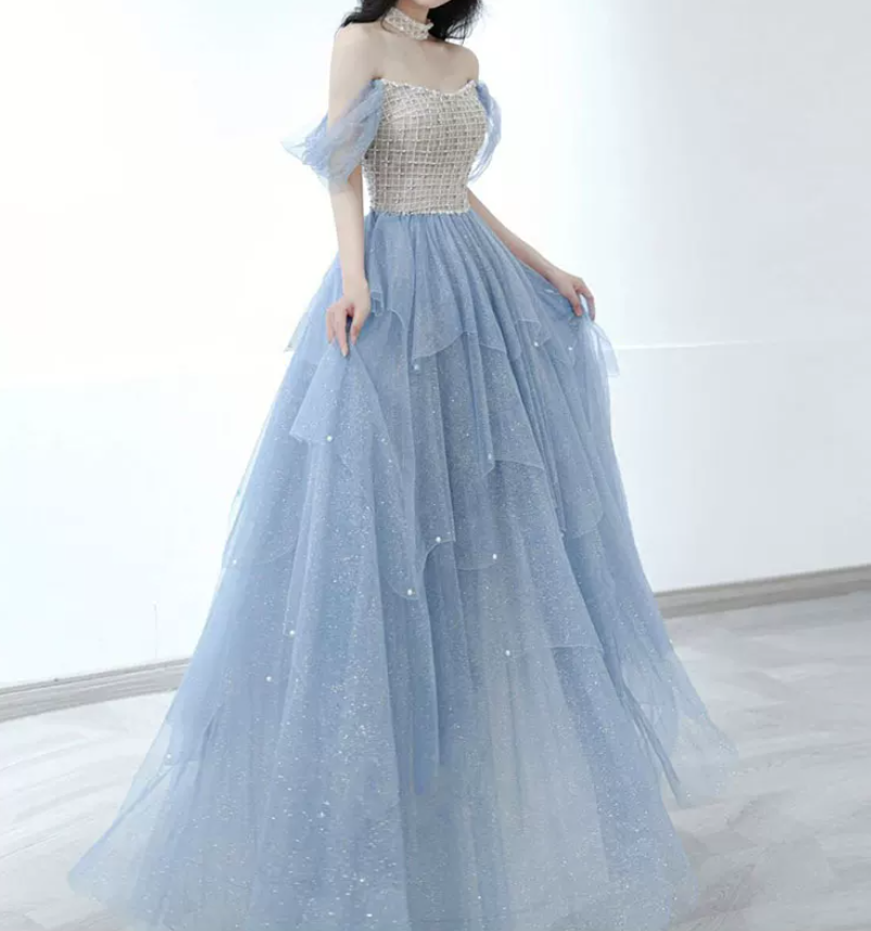Robe de bal de princesse bustier à volants en satin long, robe de soirée C8117