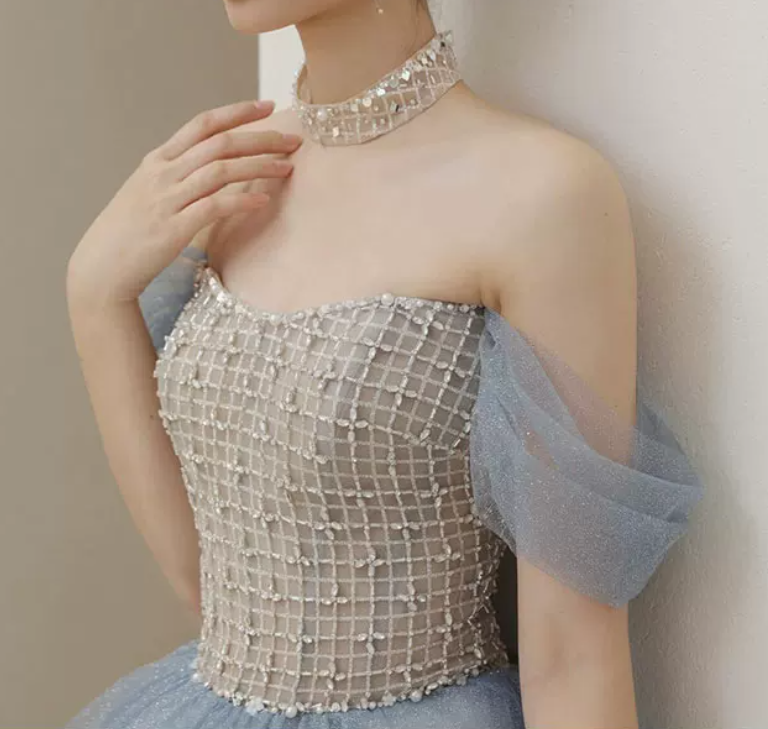 Robe de bal de princesse bustier à volants en satin long, robe de soirée C8117