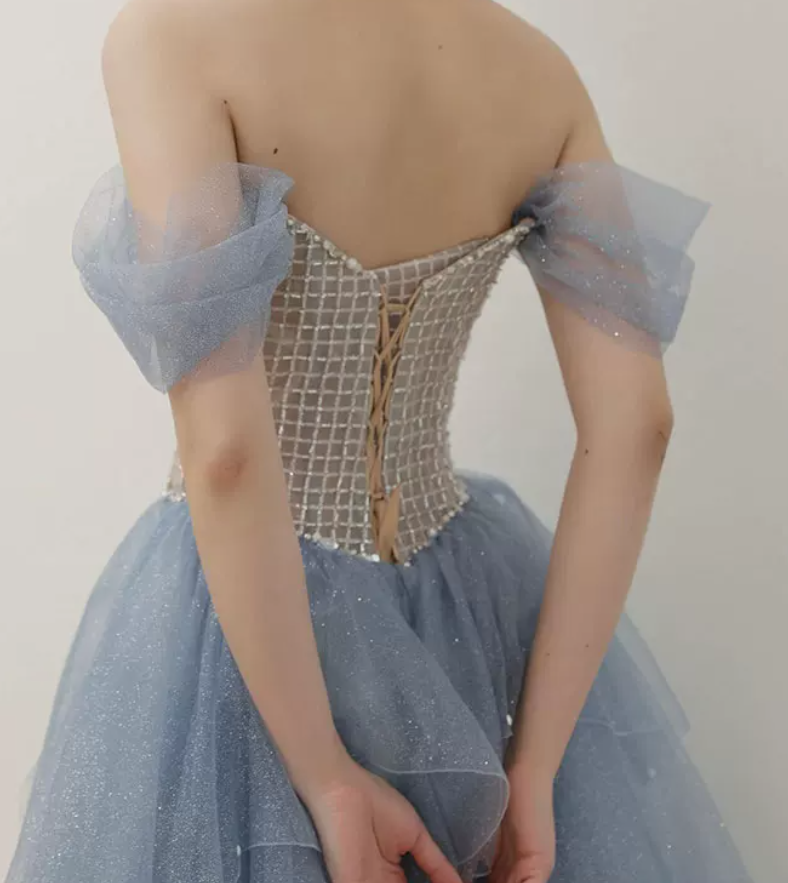 Robe de bal de princesse bustier à volants en satin long, robe de soirée C8117