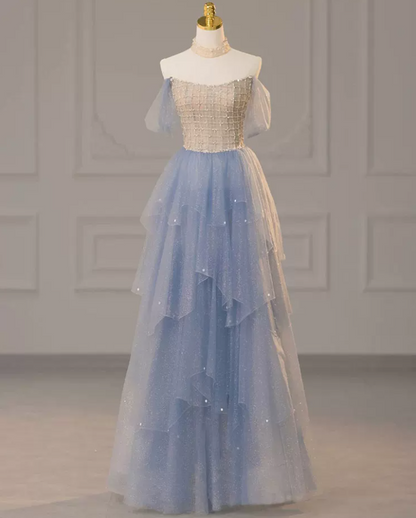 Robe de bal de princesse bustier à volants en satin long, robe de soirée C8117