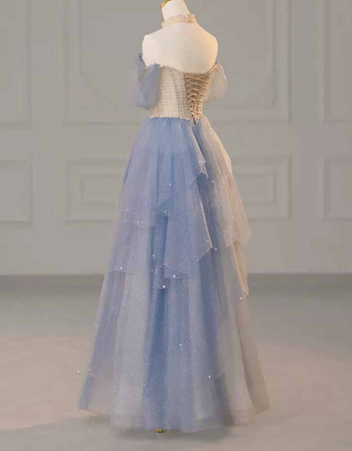Robe de bal de princesse bustier à volants en satin long, robe de soirée C8117