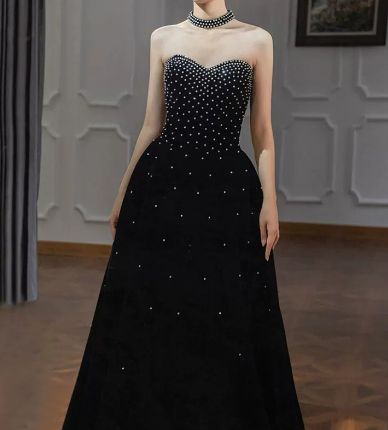 Robe de bal de princesse bustier à volants en satin long, robe de soirée C8117