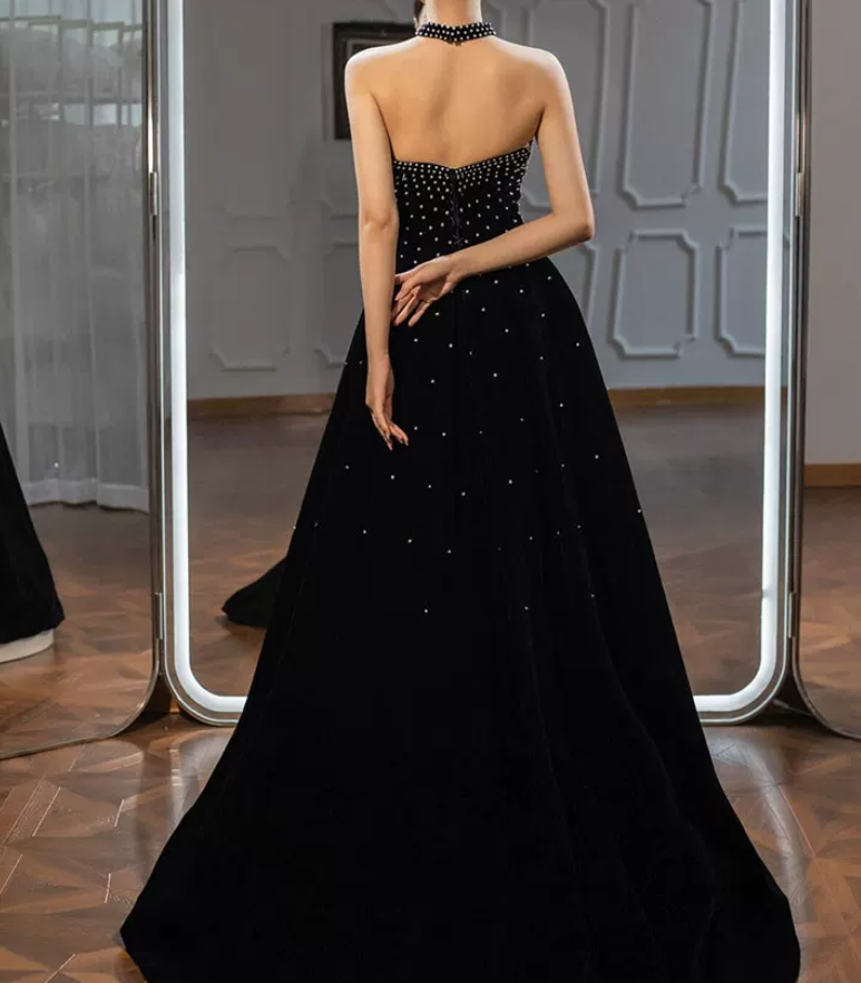 Robe de bal de princesse bustier à volants en satin long, robe de soirée C8117