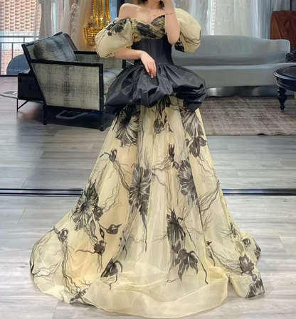 Robe de bal de princesse bustier à volants en satin long, robe de soirée C8117
