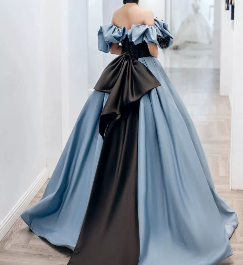 Robe de bal de princesse bustier à volants en satin long, robe de soirée C8117