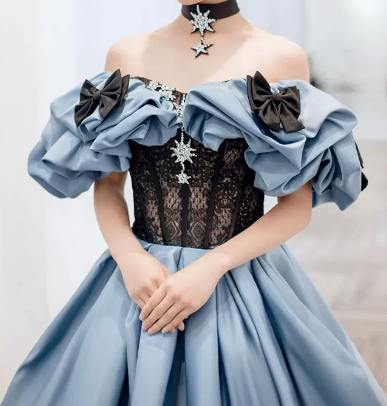 Robe de bal de princesse bustier à volants en satin long, robe de soirée C8117