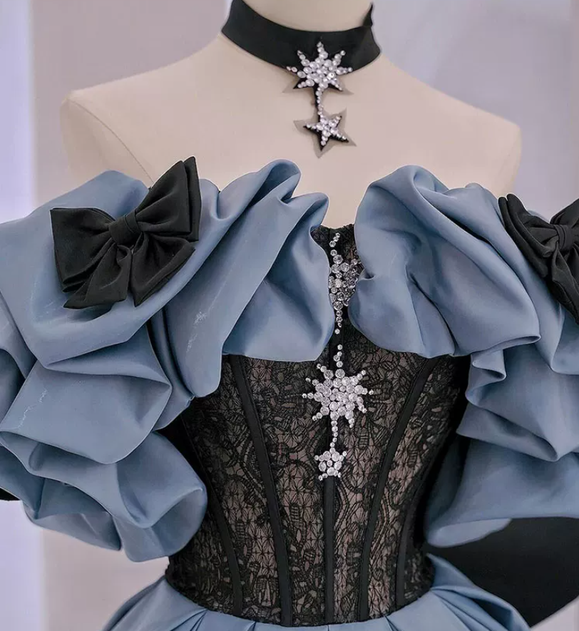 Robe de bal de princesse bustier à volants en satin long, robe de soirée C8117