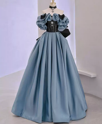Robe de bal de princesse bustier à volants en satin long, robe de soirée C8117