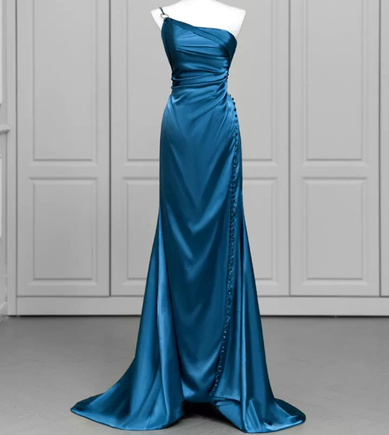 Robe de bal de princesse bustier à volants en satin long, robe de soirée C8117