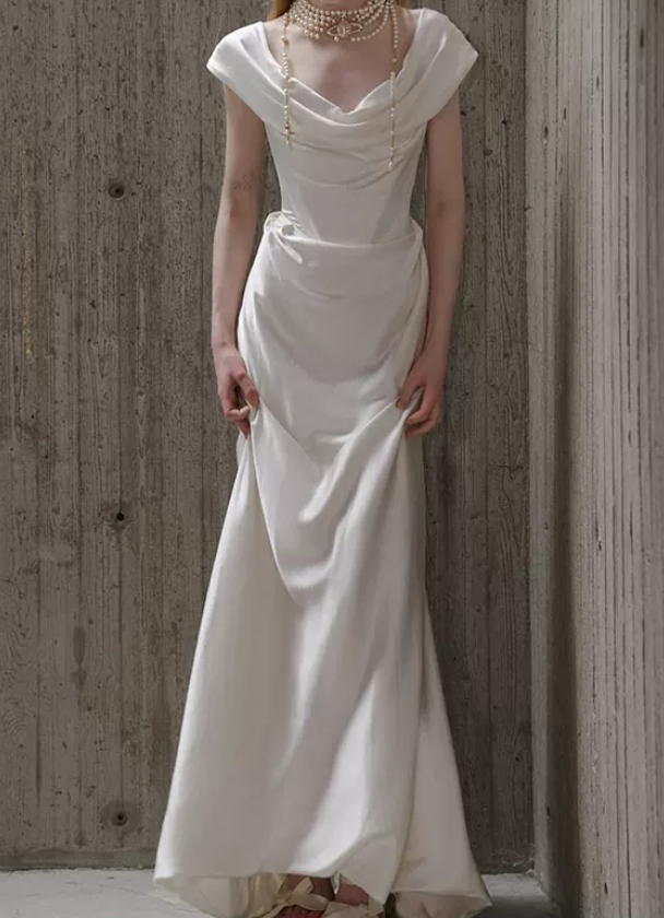 Superbe robe de mariée sirène bustier en satin et tulle, longue et en dentelle, C4563