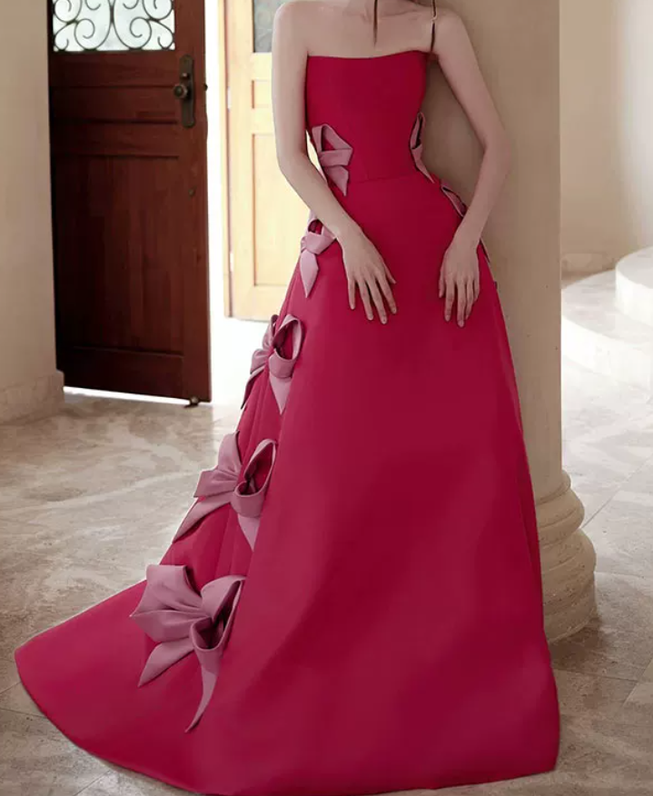 Robe de bal de princesse bustier à volants en satin long, robe de soirée C8117
