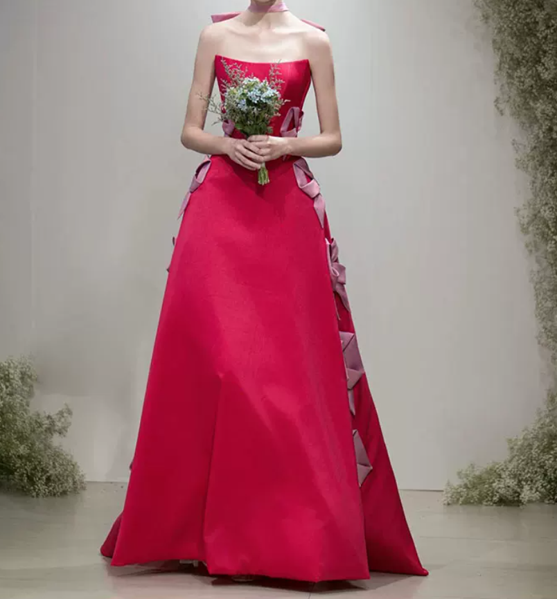 Robe de bal de princesse bustier à volants en satin long, robe de soirée C8117