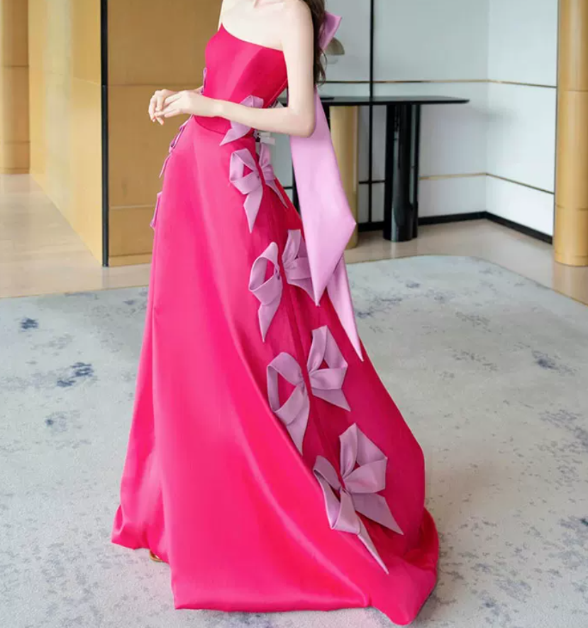 Robe de bal de princesse bustier à volants en satin long, robe de soirée C8117