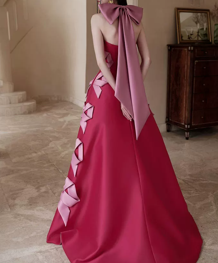 Robe de bal de princesse bustier à volants en satin long, robe de soirée C8117