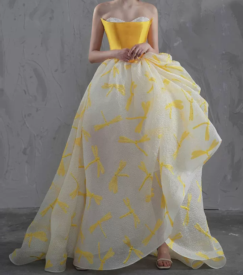 Robe de bal de princesse bustier à volants en satin long, robe de soirée C8117
