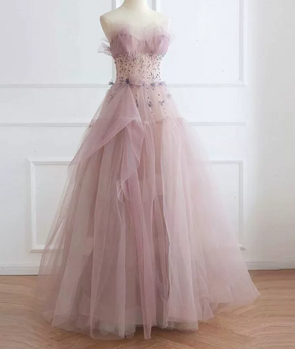 Robe de bal de princesse bustier à volants en satin long, robe de soirée C8117