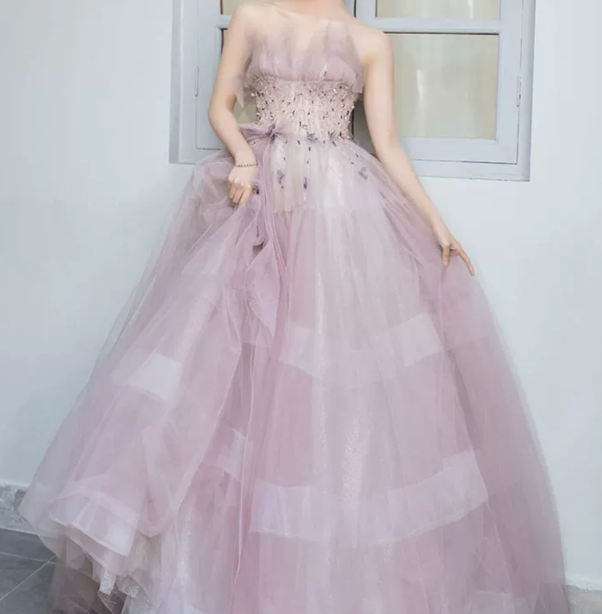 Robe de bal de princesse bustier à volants en satin long, robe de soirée C8117