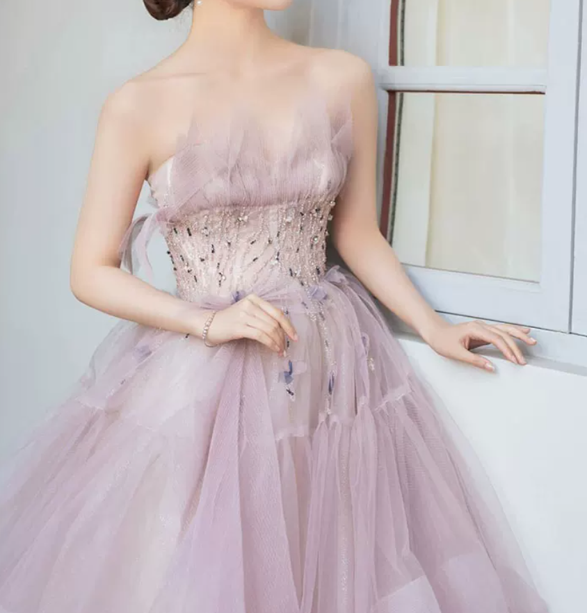 Robe de bal de princesse bustier à volants en satin long, robe de soirée C8117