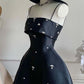 Simple Spaghetti Straps Sleeveless Beaded Satin A-Line Mini Homecoming Dress C887