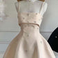 Simple Spaghetti Straps Sleeveless Beaded Satin A-Line Mini Homecoming Dress C887