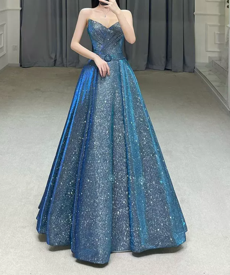 Robe de bal de princesse bustier à volants en satin long, robe de soirée C8117