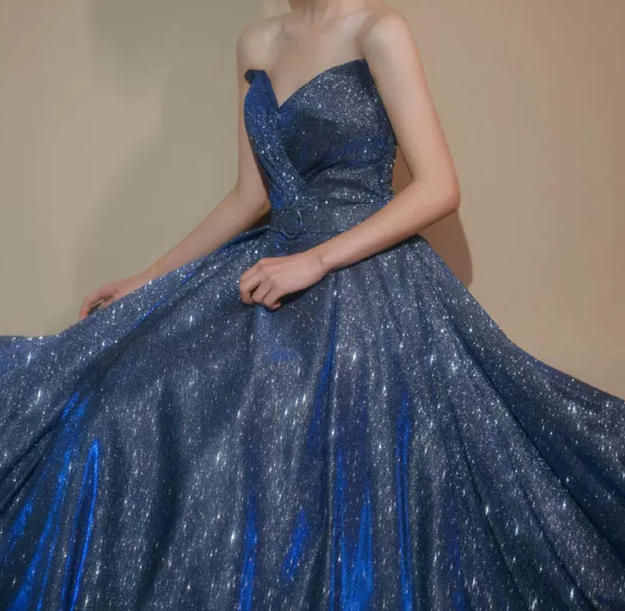 Robe de bal de princesse bustier à volants en satin long, robe de soirée C8117