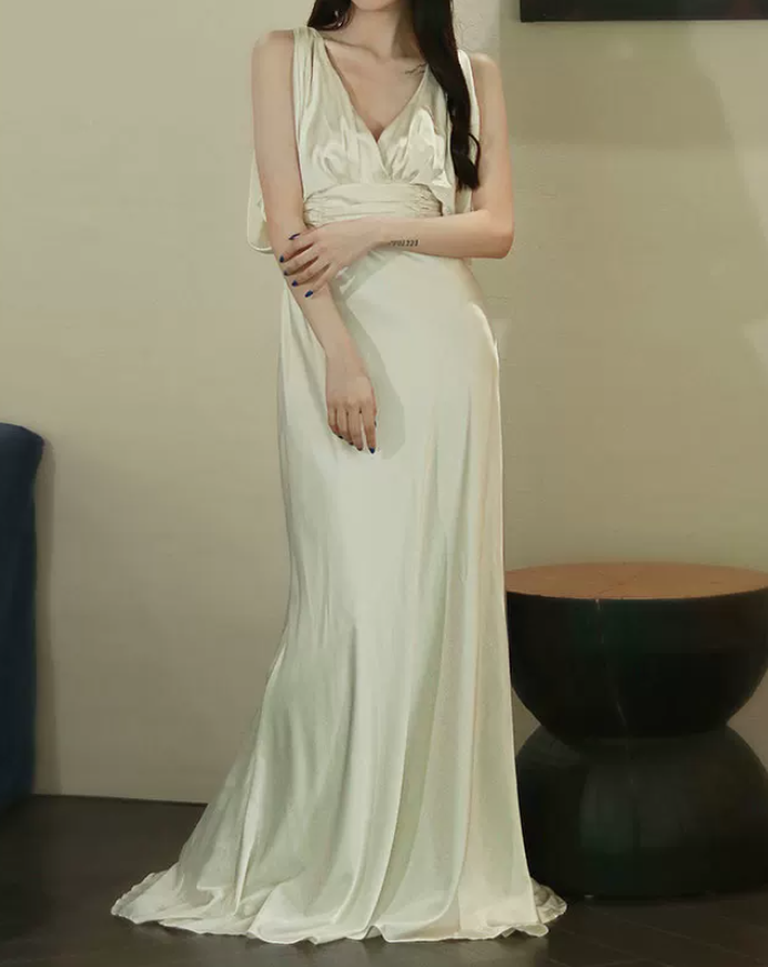 Robe de bal de princesse bustier à volants en satin long, robe de soirée C8117