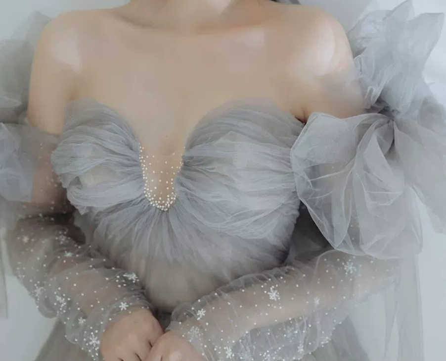 Robe de bal de princesse bustier à volants en satin long, robe de soirée C8117