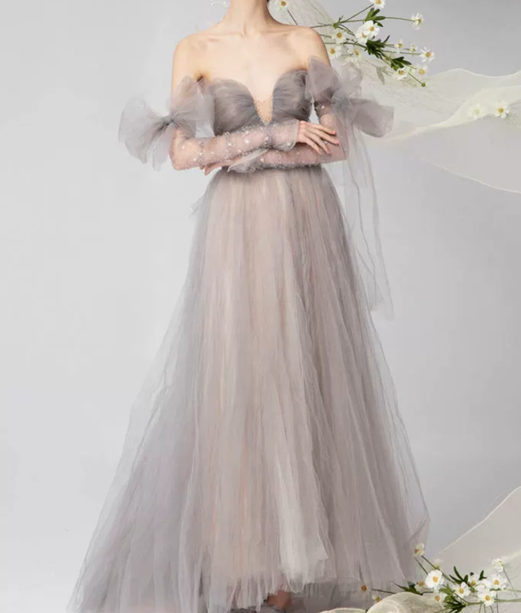 Robe de bal de princesse bustier à volants en satin long, robe de soirée C8117