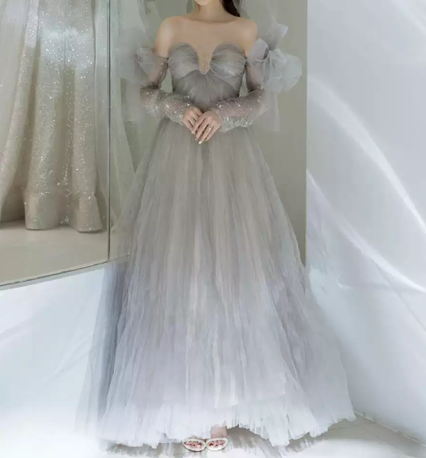Robe de bal de princesse bustier à volants en satin long, robe de soirée C8117